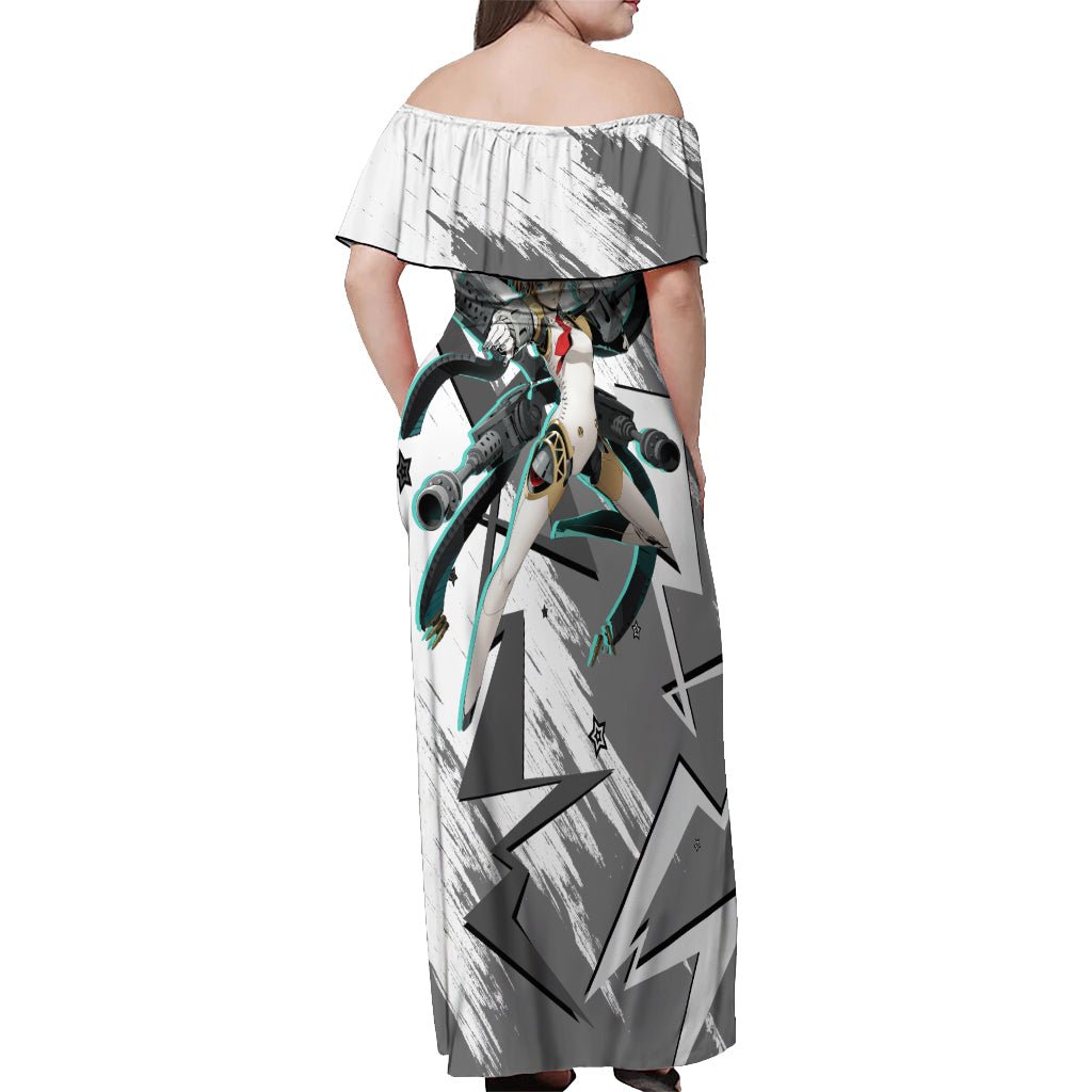 Aigis Persona Off Shoulder Maxi Dress Anime Mix Polygon Cyber Style TS04 - The Mazicc - Women - S - Multicolor