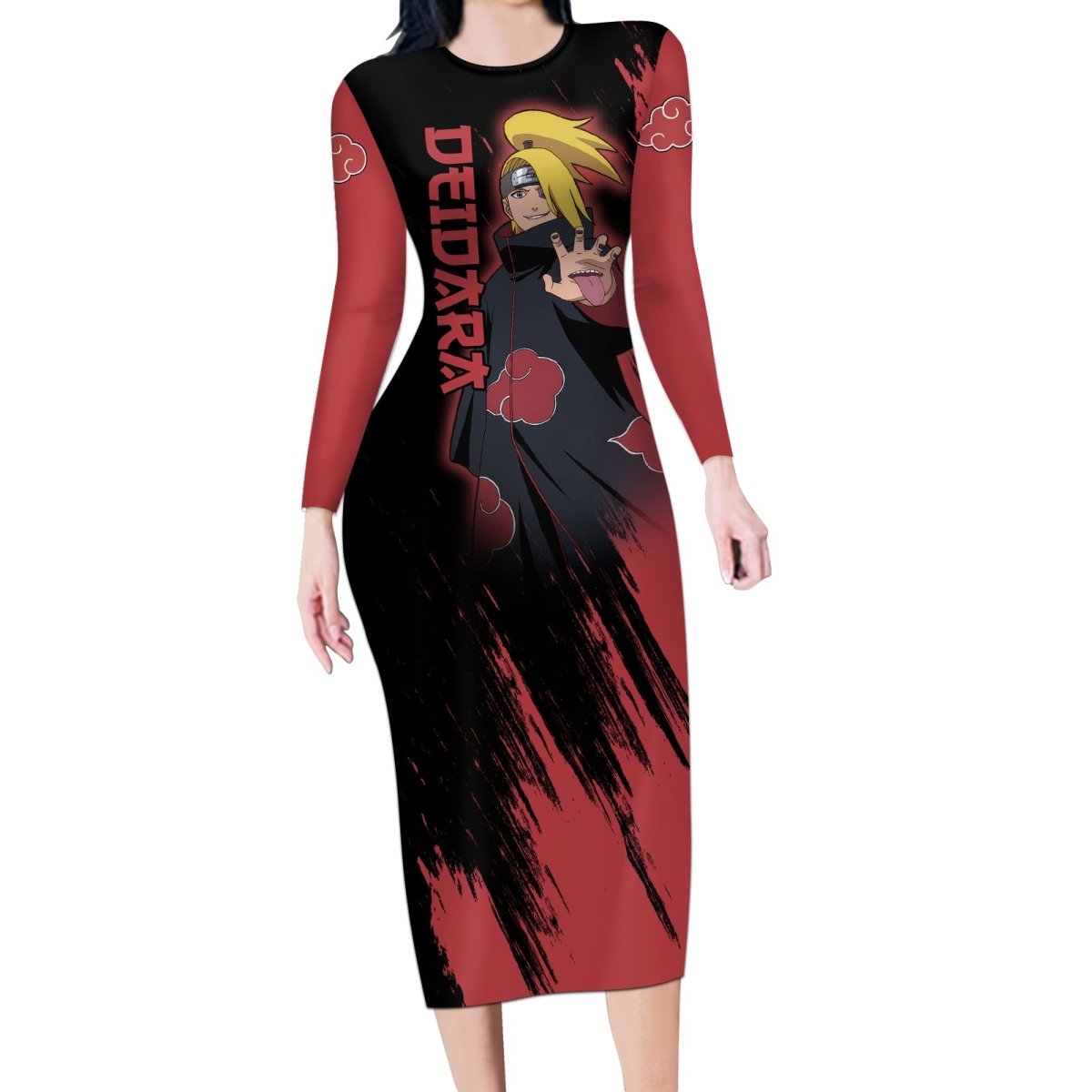 Akatsuki Deidara Long Sleeve Bodycon Dress Naruto TS04 - The Mazicc - Long Dress - S - Black/Red