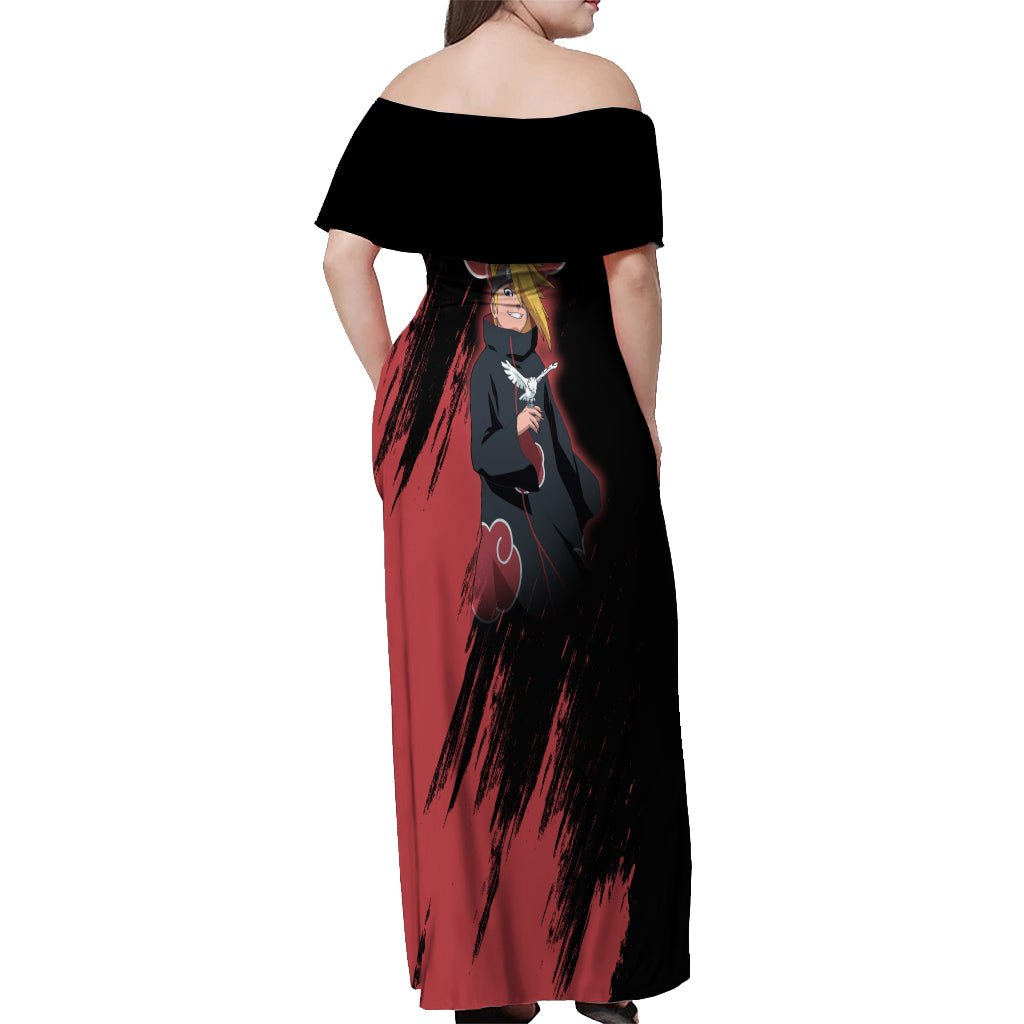 Akatsuki Deidara Off Shoulder Maxi Dress Naruto TS04 - The Mazicc - Women - S - Black/Red