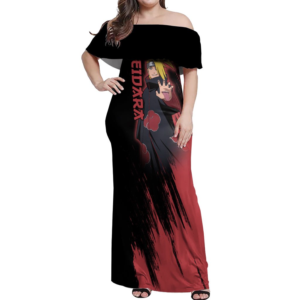Akatsuki Deidara Off Shoulder Maxi Dress Naruto TS04 - The Mazicc - Women - S - Black/Red