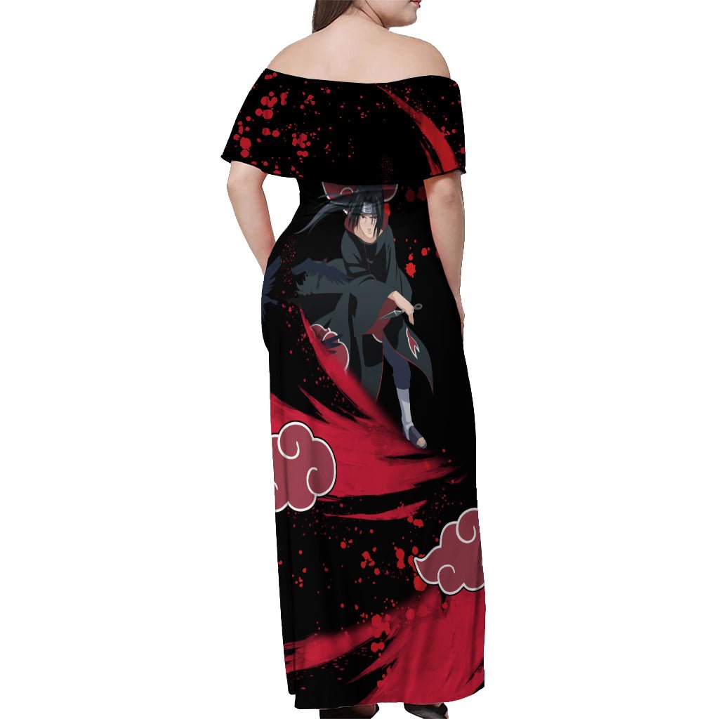 Akatsuki Itachi Off Shoulder Maxi Dress Naruto TS04 - The Mazicc - Women - S - Black/Red
