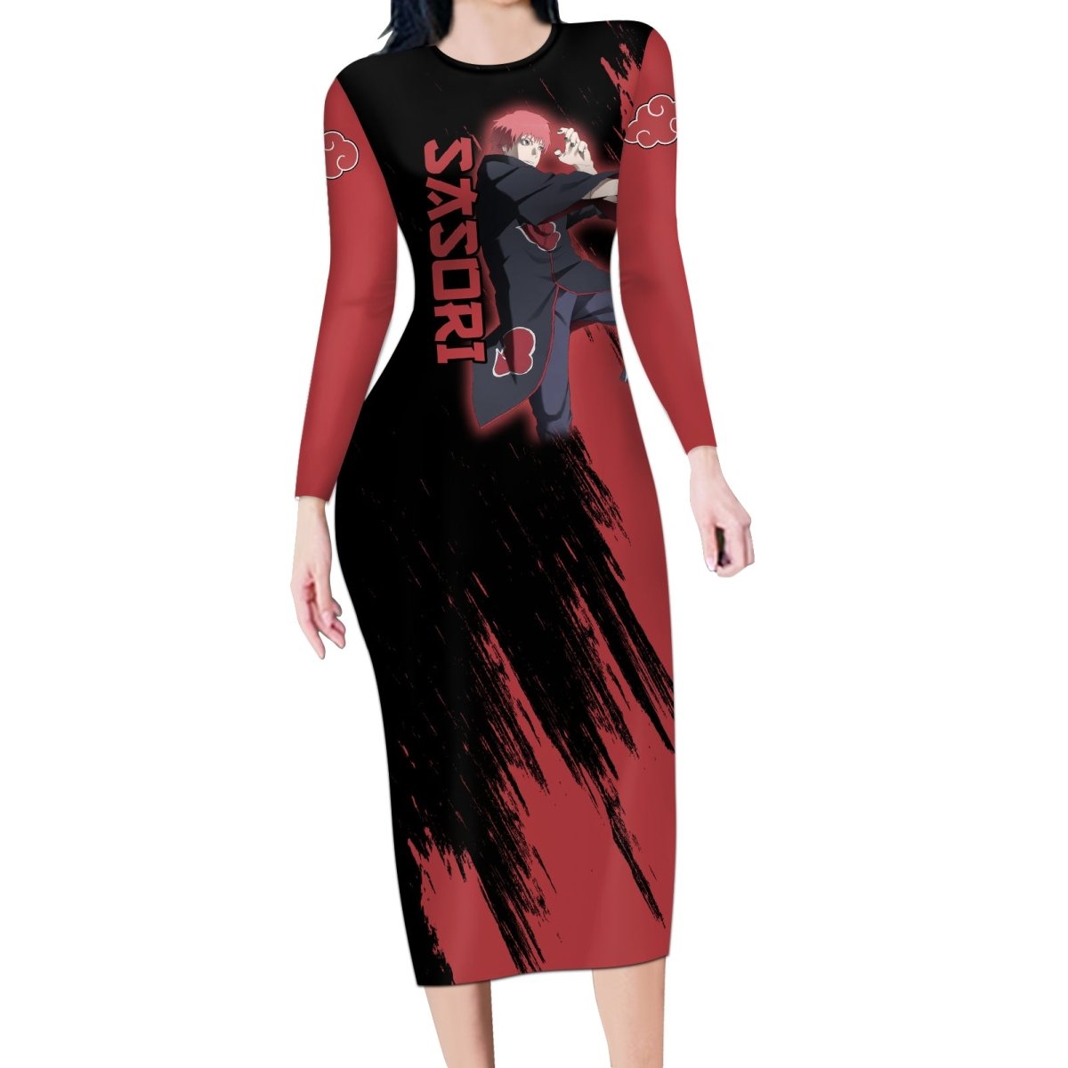 Akatsuki Sasori Long Sleeve Bodycon Dress Naruto TS04 - The Mazicc - Long Dress - S - Black/Red