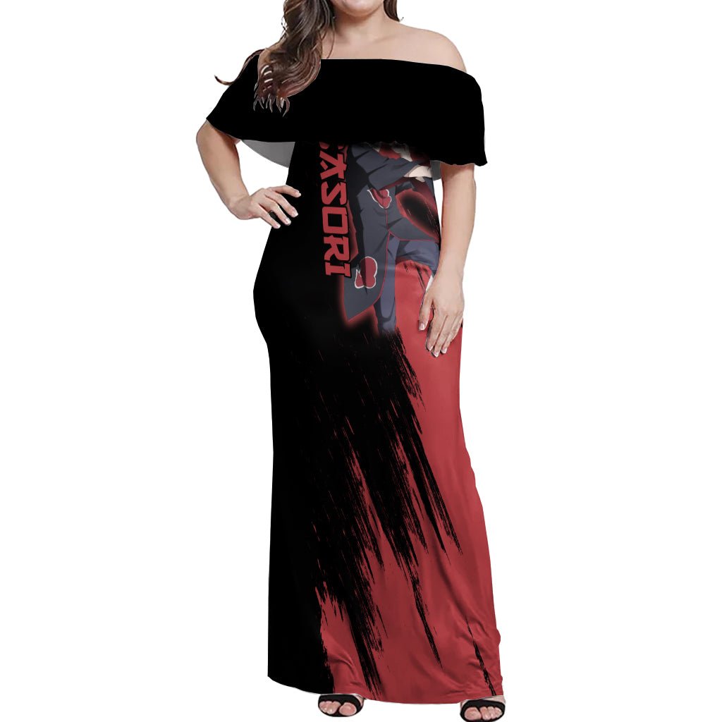 Akatsuki Sasori Off Shoulder Maxi Dress Naruto TS04 - The Mazicc - Women - S - Black/Red