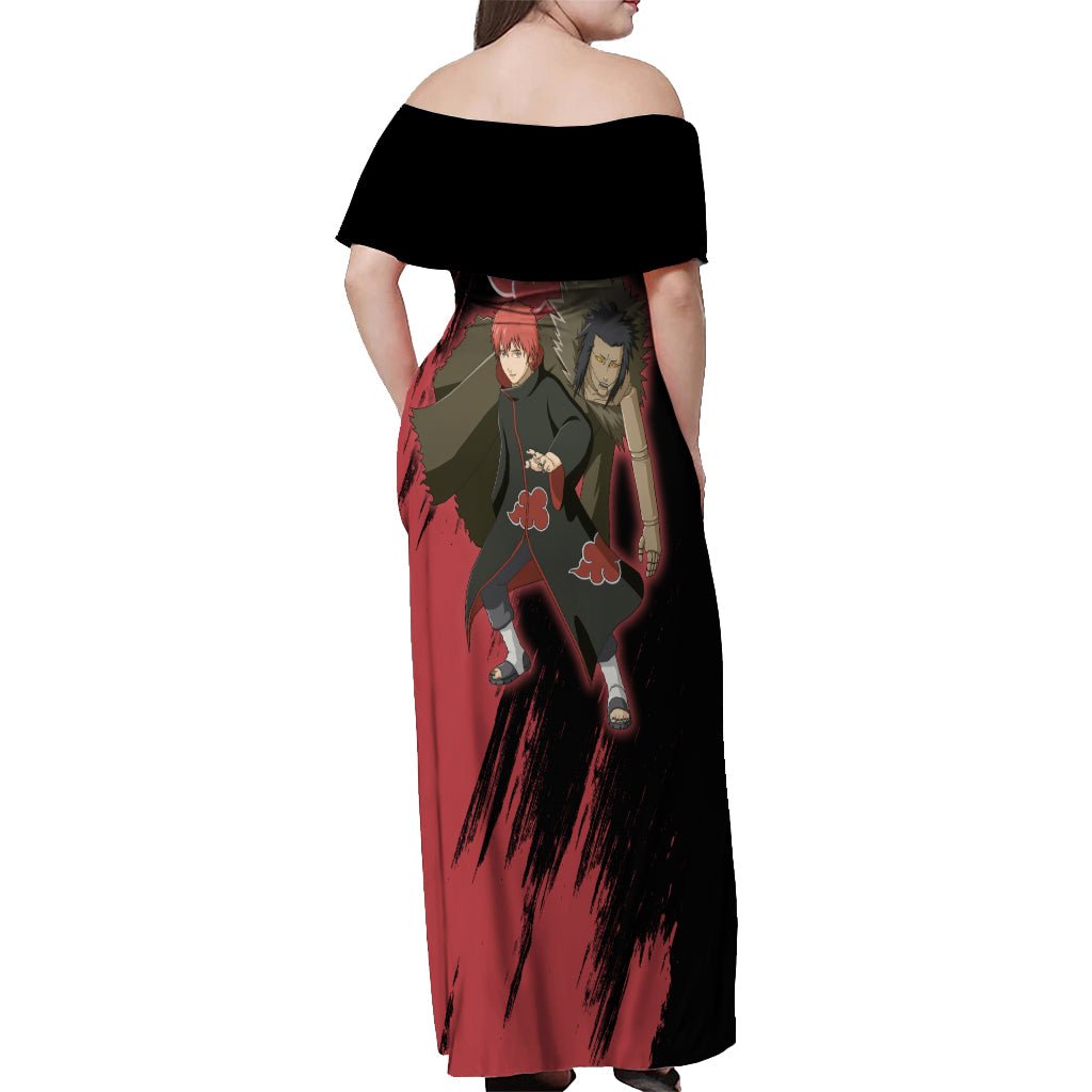 Akatsuki Sasori Off Shoulder Maxi Dress Naruto TS04 - The Mazicc - Women - S - Black/Red