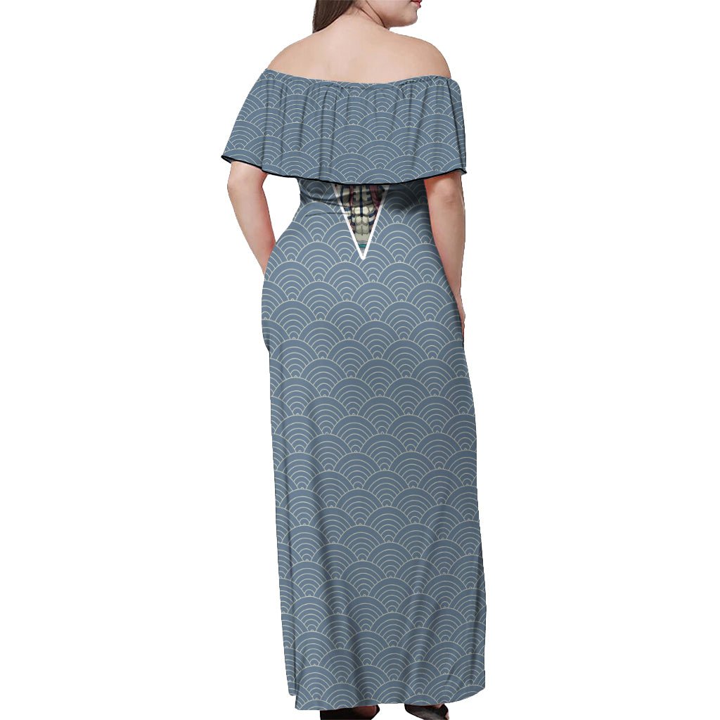 Akaza - Demons Layer Off Shoulder Maxi Dress Anime Mix Japan Pattern Style TS04 - The Mazicc - Women - S - Gray/Red