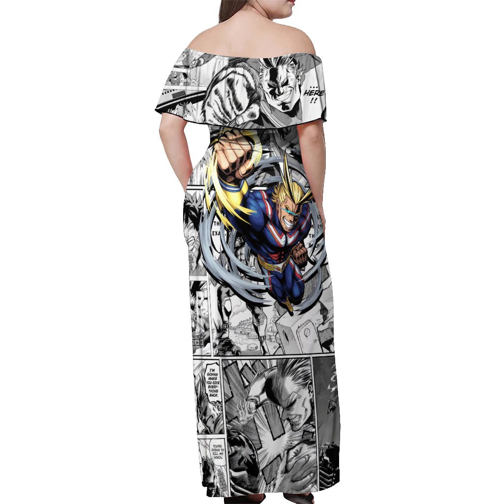 All Might Off Shoulder Maxi Dress Manga Style TS04 - The Mazicc - Women - S - Multicolor