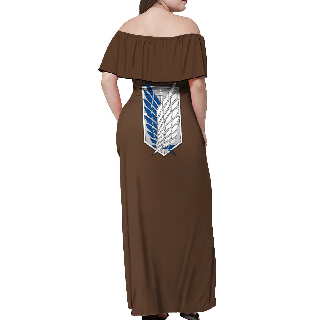 AOT Levi Ackerman Off Shoulder Maxi Dress TS04 - The Mazicc - Women - S - Brown