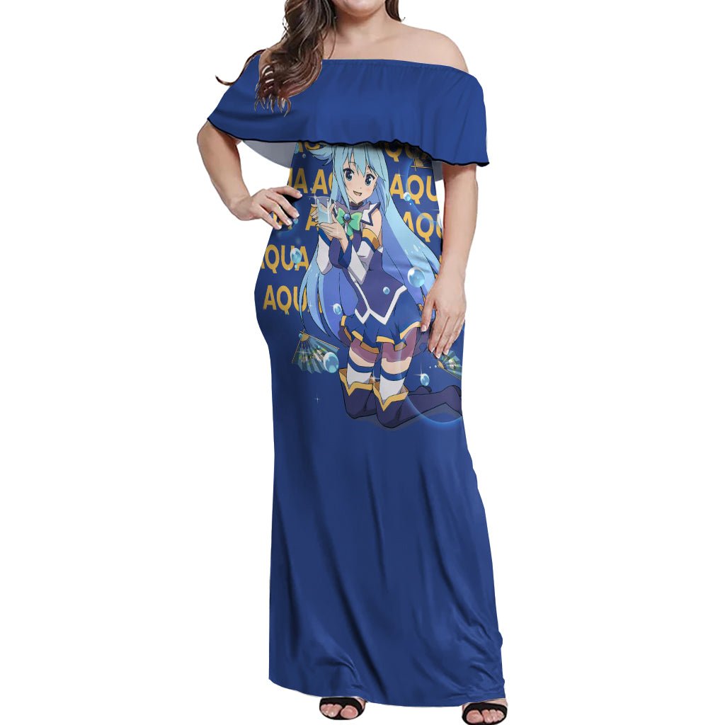 Aqua KonoSuba Off Shoulder Maxi Dress Anime Style TS04 - The Mazicc - Women - S - Blue