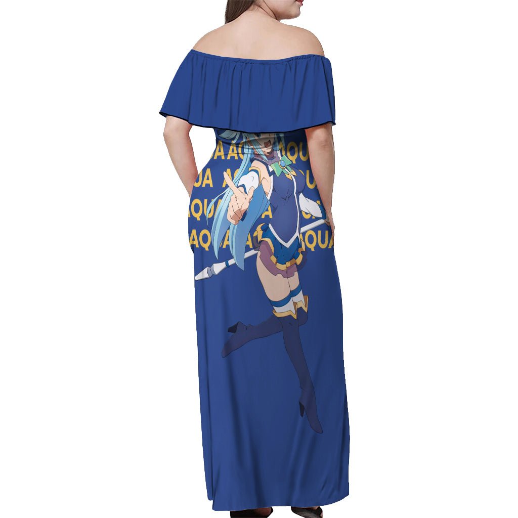 Aqua KonoSuba Off Shoulder Maxi Dress Anime Style TS04 - The Mazicc - Women - S - Blue
