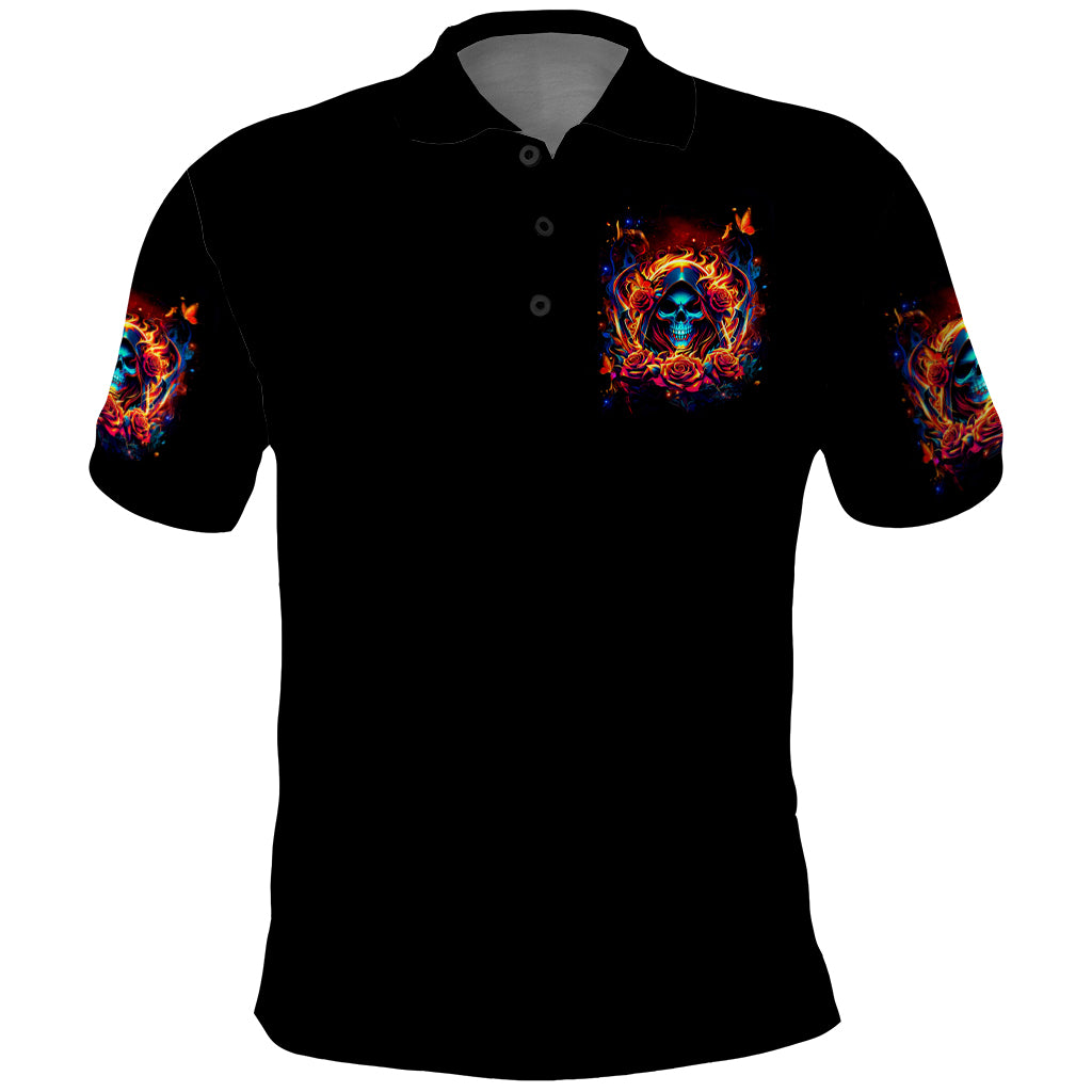 Flame Skull Polo Shirt Heaven Don't Want Me And Hell's Afraid I'll Take Over