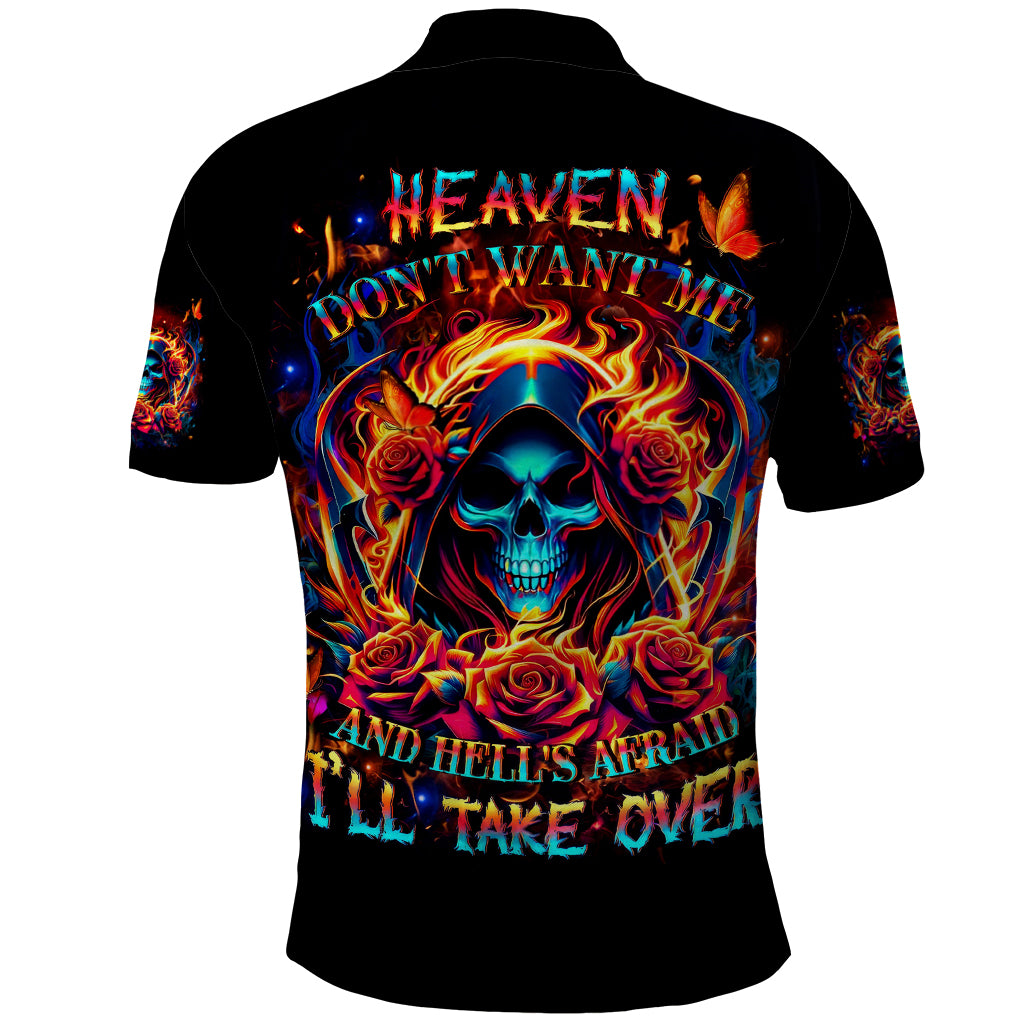 Flame Skull Polo Shirt Heaven Don't Want Me And Hell's Afraid I'll Take Over