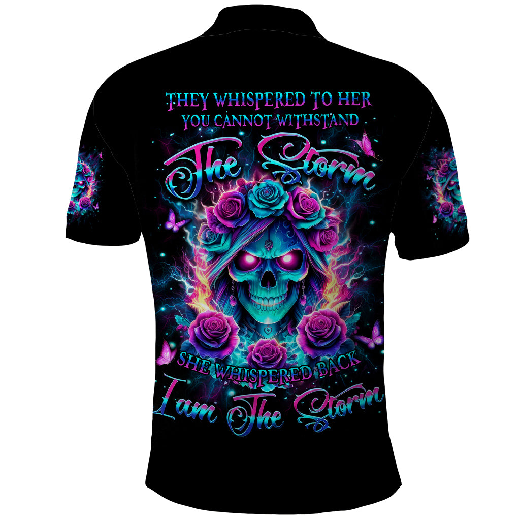 Rose Skull Polo Shirt She Whispered Back Iam The Storm
