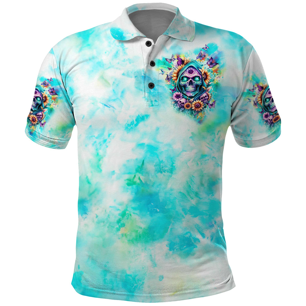 Flower Skull Polo Shirt She Is Sunshine Mixed With A Little Hurricane