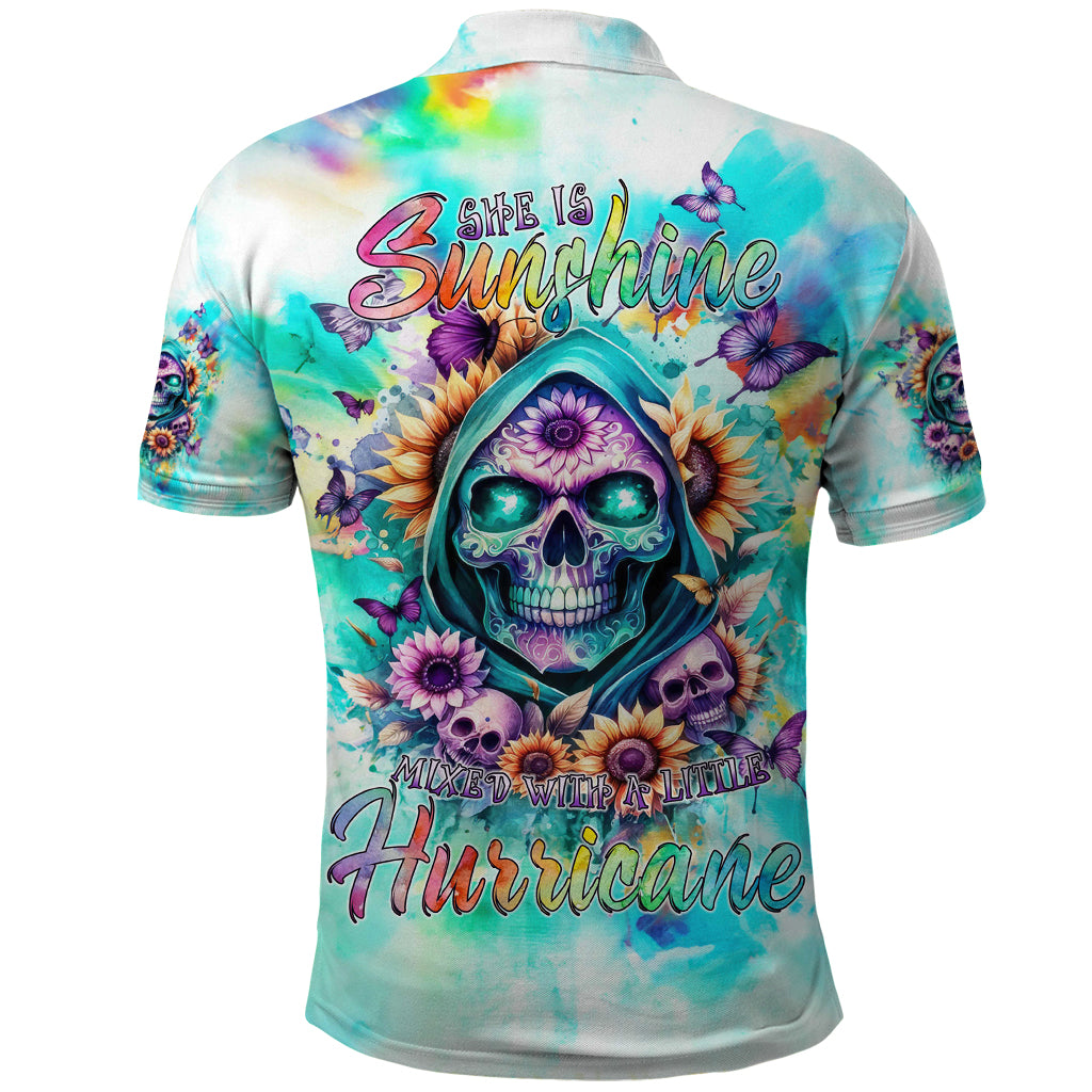 Flower Skull Polo Shirt She Is Sunshine Mixed With A Little Hurricane