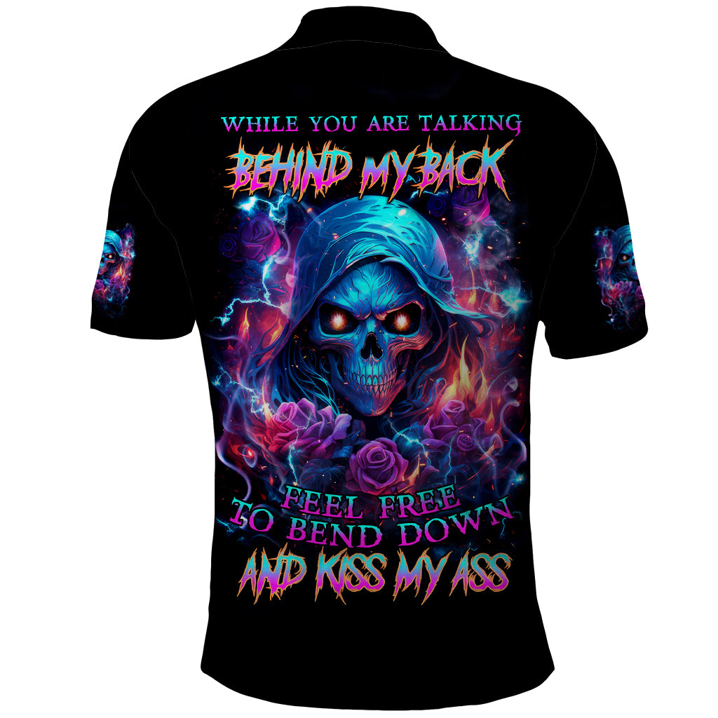 Flame Skull Polo Shirt While You Are Talking Behind My Back Freel Free To Bend Down And Kiss My Ass
