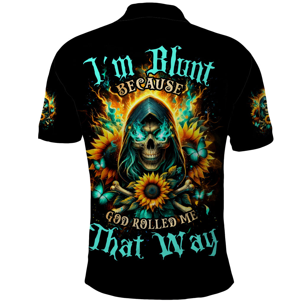 Sunflower Skull Polo Shirt I'm Blunt Because God Rolled Me That Way
