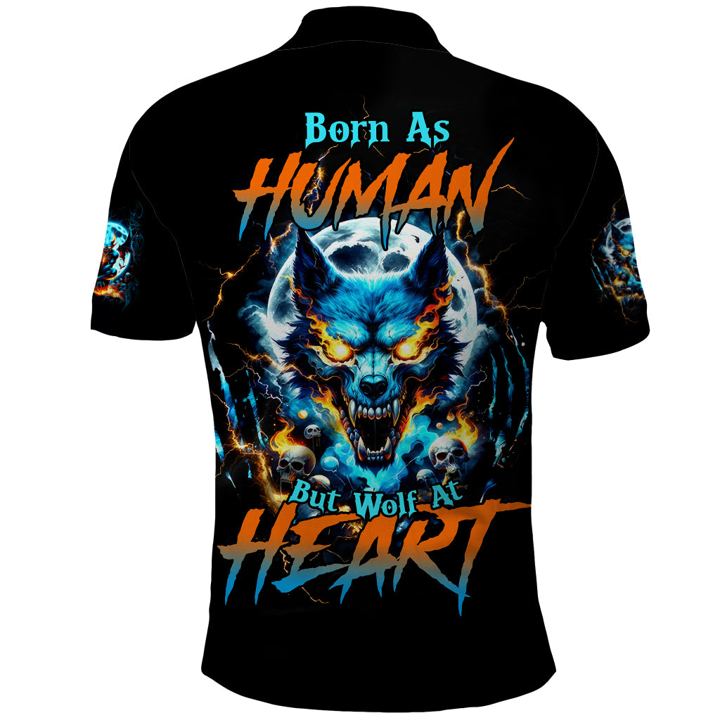 Wolf Skull Polo Shirt Born As Human But Wolft At Heart