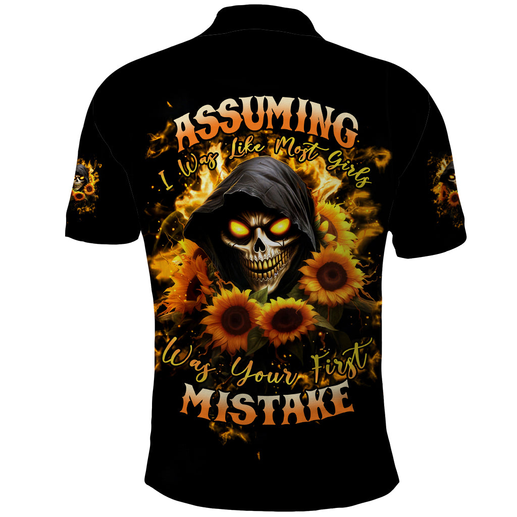 Sunflower Skull Polo Shirt Assuming I Was Like Most Girls Was Your First Mistake