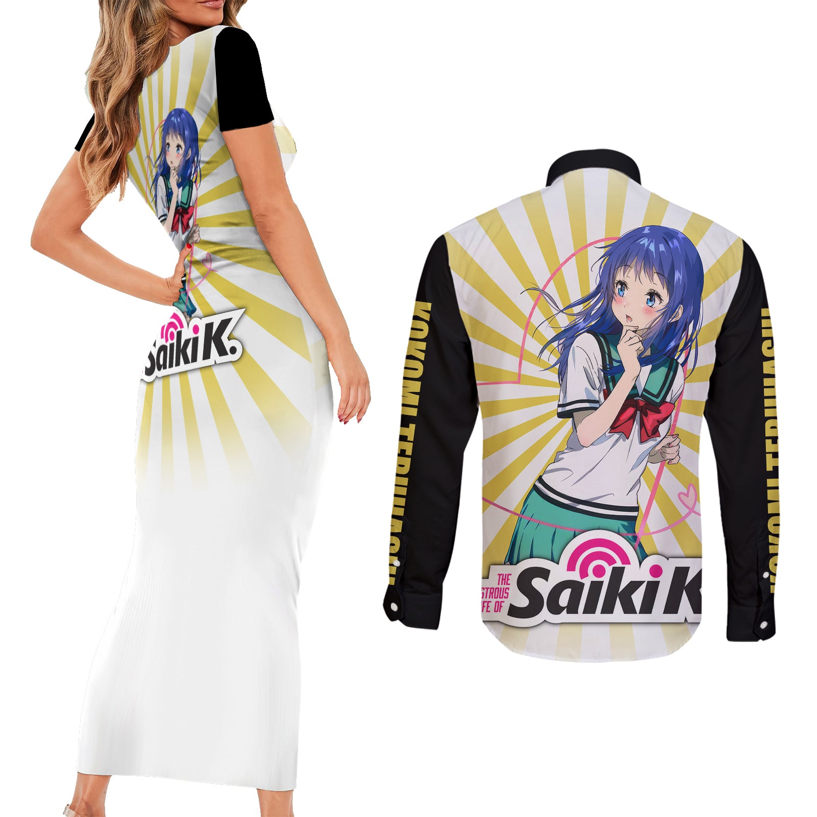Saiki K Kokomi Teruhashi Couples Matching Short Sleeve Bodycon Dress and Long Sleeve Button Shirt The Disastrous Life of Saiki K