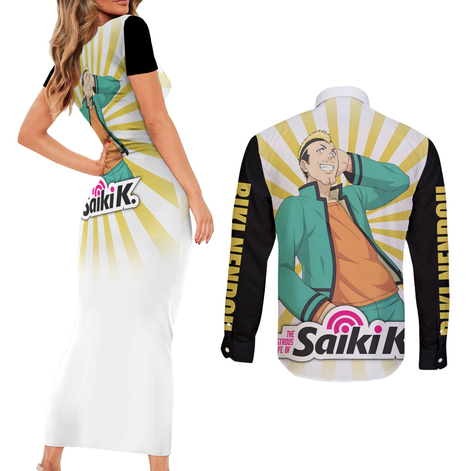 Saiki K Riki Nendou Couples Matching Short Sleeve Bodycon Dress and Long Sleeve Button Shirt The Disastrous Life of Saiki K