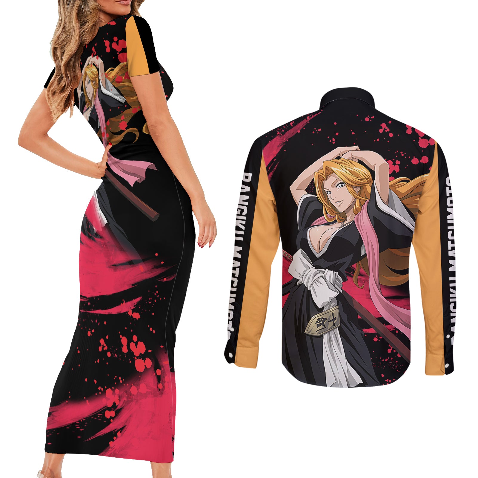 Rangiku Matsumoto Couples Matching Short Sleeve Bodycon Dress and Long Sleeve Button Shirt Bleach