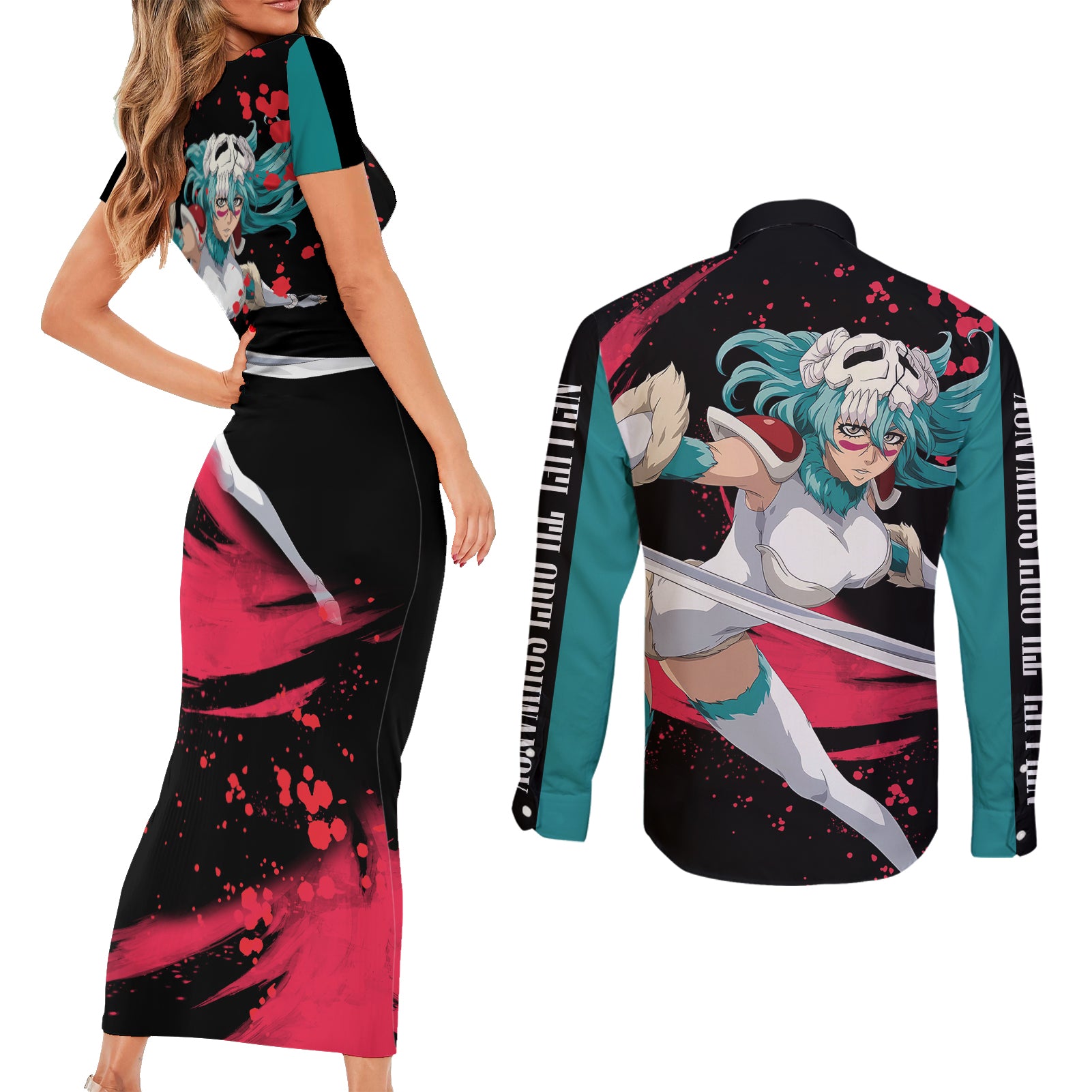 Nelliel Tu Odelschwanck Nel Tu Couples Matching Short Sleeve Bodycon Dress and Long Sleeve Button Shirt Bleach