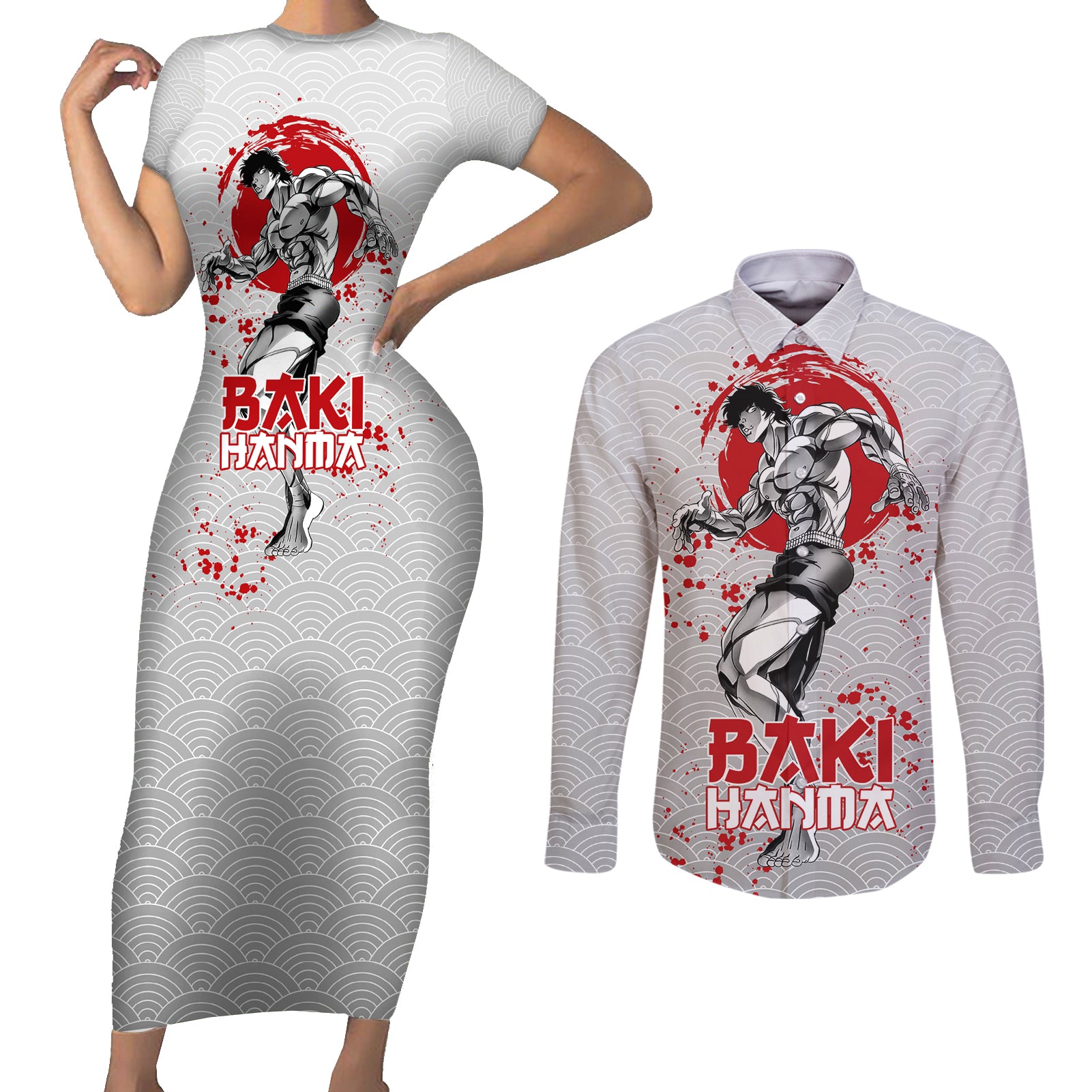 Baki Hanma - Baki Hanm Couples Matching Short Sleeve Bodycon Dress and Long Sleeve Button Shirt Japan Anime Style