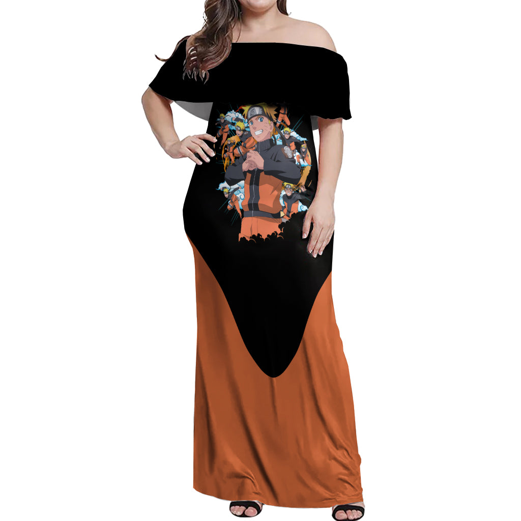Uzumaki Shadow Clone Jutsu - Naruto Off Shoulder Maxi Dress Anime Style