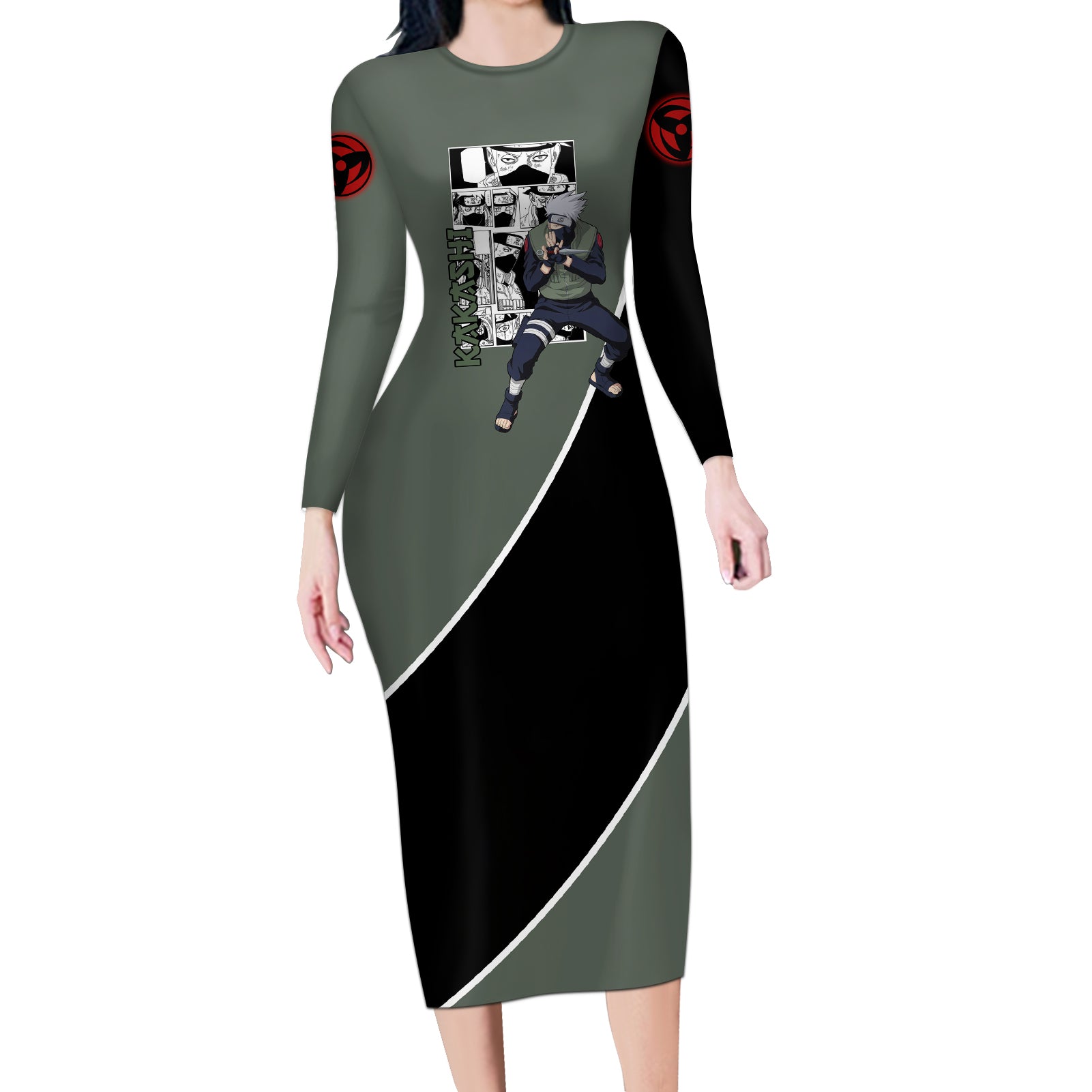 Kakashi - Naruto Long Sleeve Bodycon Dress Anime Mix Manga Style