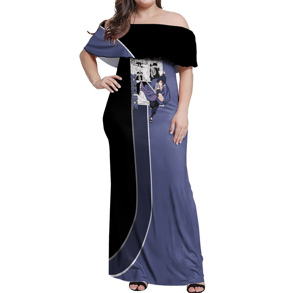 Sasuke - Naruto Off Shoulder Maxi Dress Anime Mix Manga Style