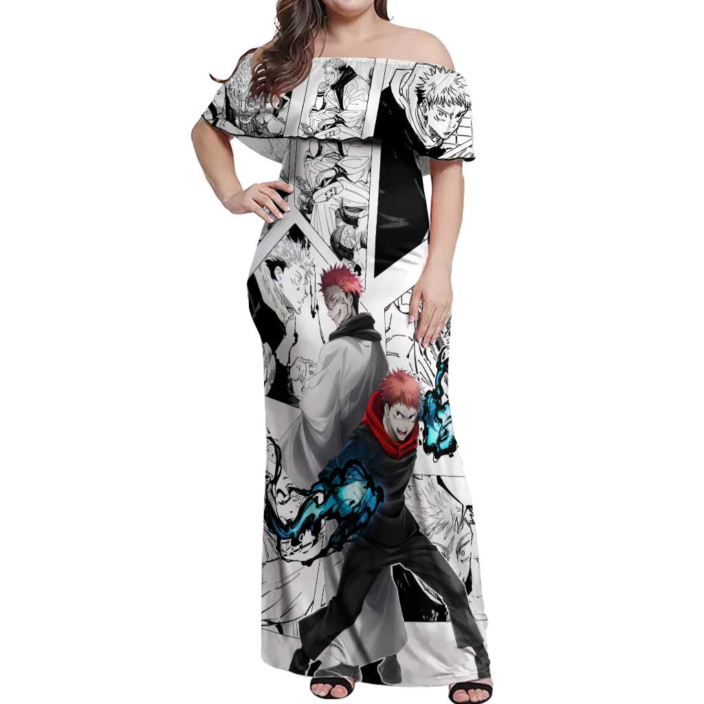 Itadori Yuji and Sukuna - Jujutsu Kaisen Off Shoulder Maxi Dress Anime Japan Style