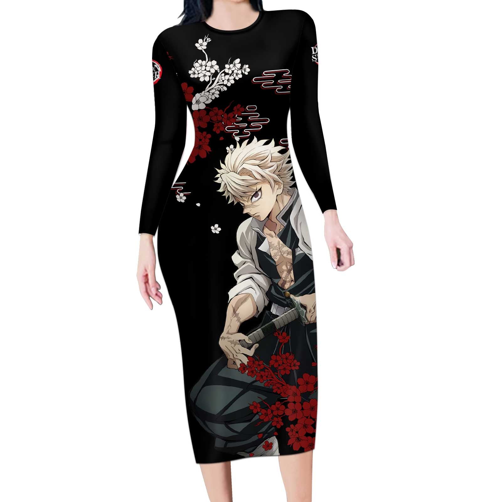 Sanemi Shinazugawa - Demon Slayer Long Sleeve Bodycon Dress Anime Japan Style