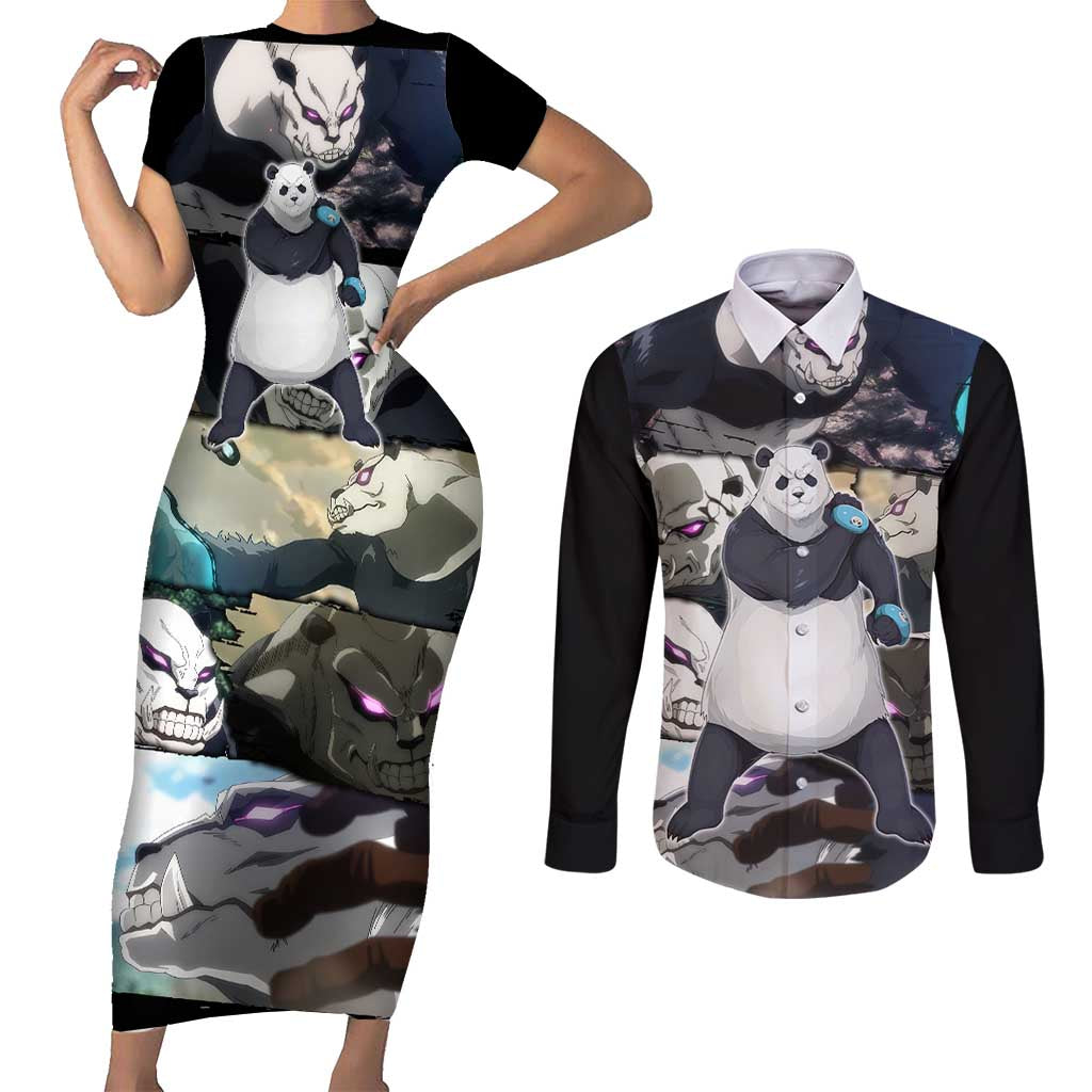 Panda - Jujutsu Kaisen Couples Matching Short Sleeve Bodycon Dress and Long Sleeve Button Shirt Anime Style