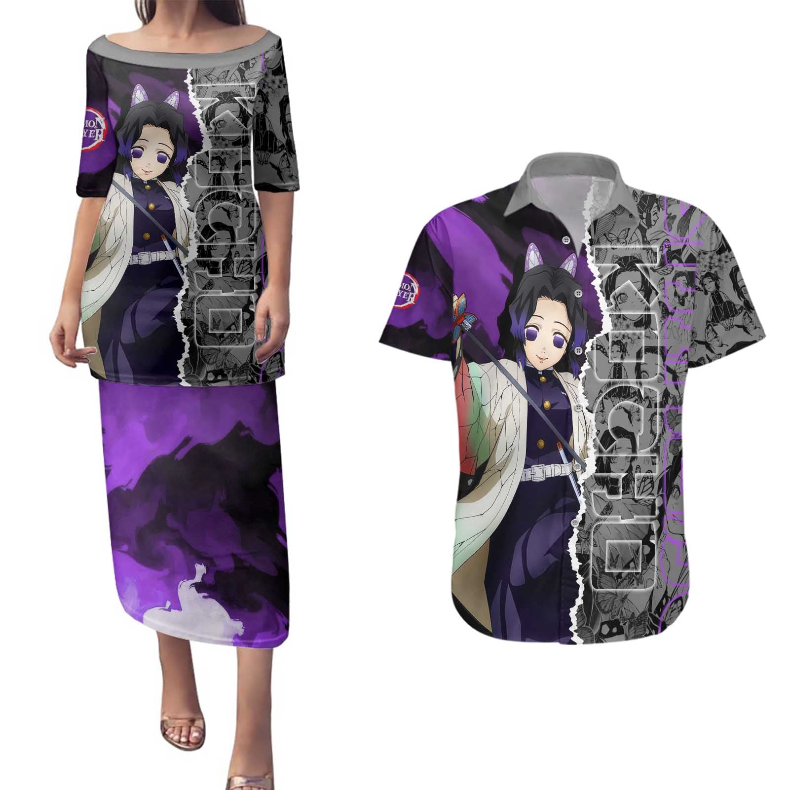 Shinobu Kocho Demon Slayer Couples Matching Puletasi and Hawaiian Shirt ...