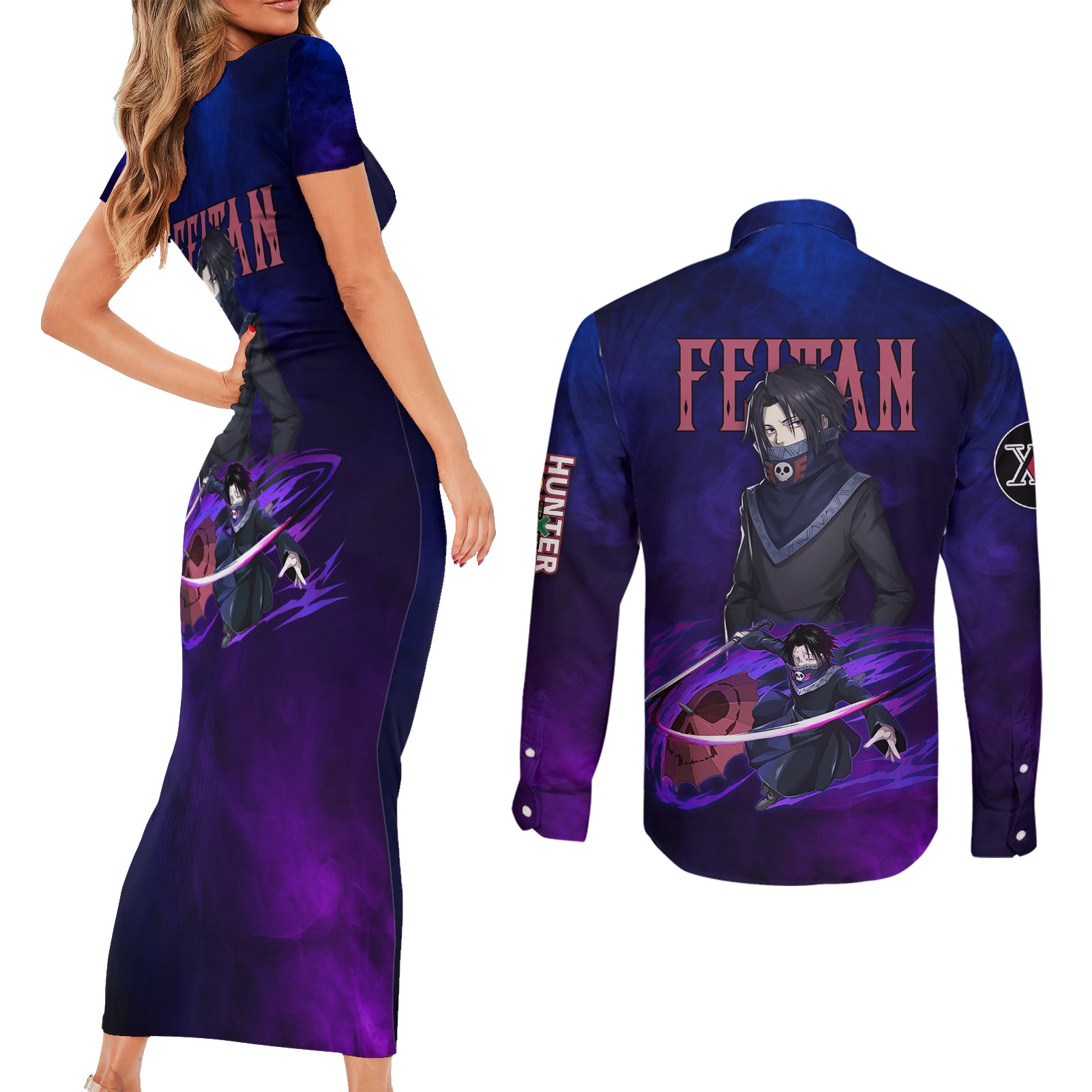 Feitan Portor - Hunter X Hunter Couples Matching Short Sleeve Bodycon Dress and Long Sleeve Button Shirt Anime Style