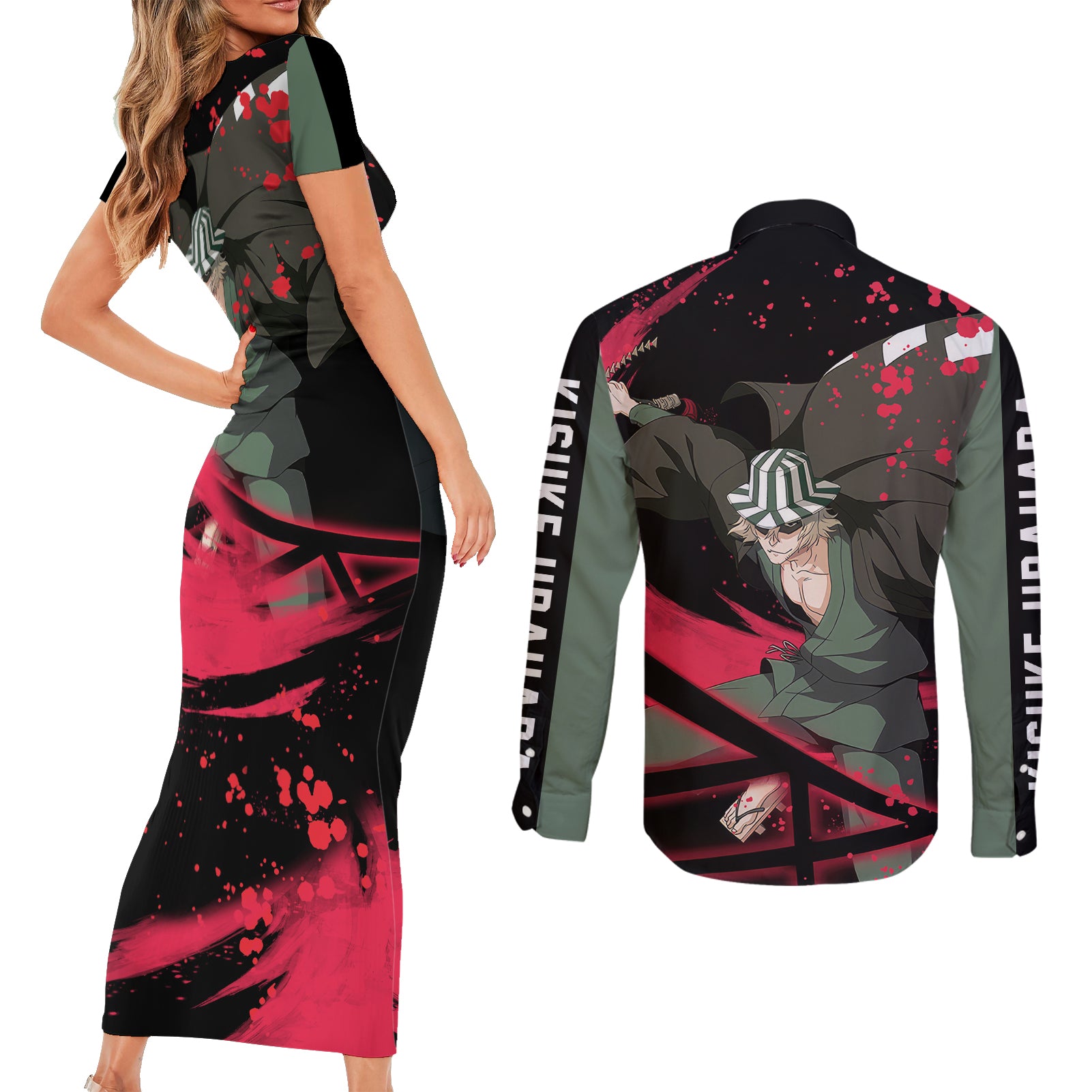 Kisuke Urahara Couples Matching Short Sleeve Bodycon Dress and Long Sleeve Button Shirt Bleach