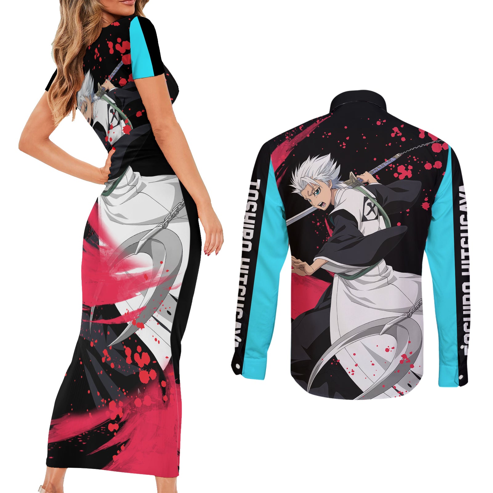Toshiro Hitsugaya Couples Matching Short Sleeve Bodycon Dress and Long Sleeve Button Shirt Bleach
