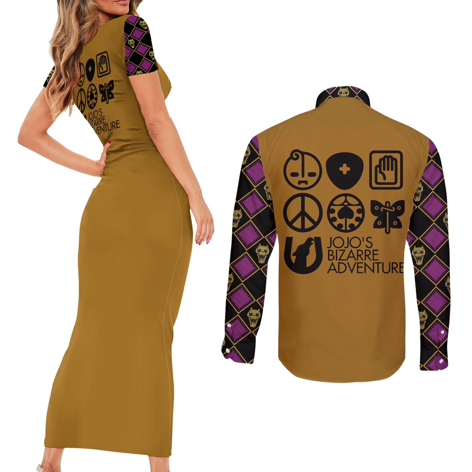 JJBA Symbols Couples Matching Short Sleeve Bodycon Dress and Long Sleeve Button Shirt JJBAs