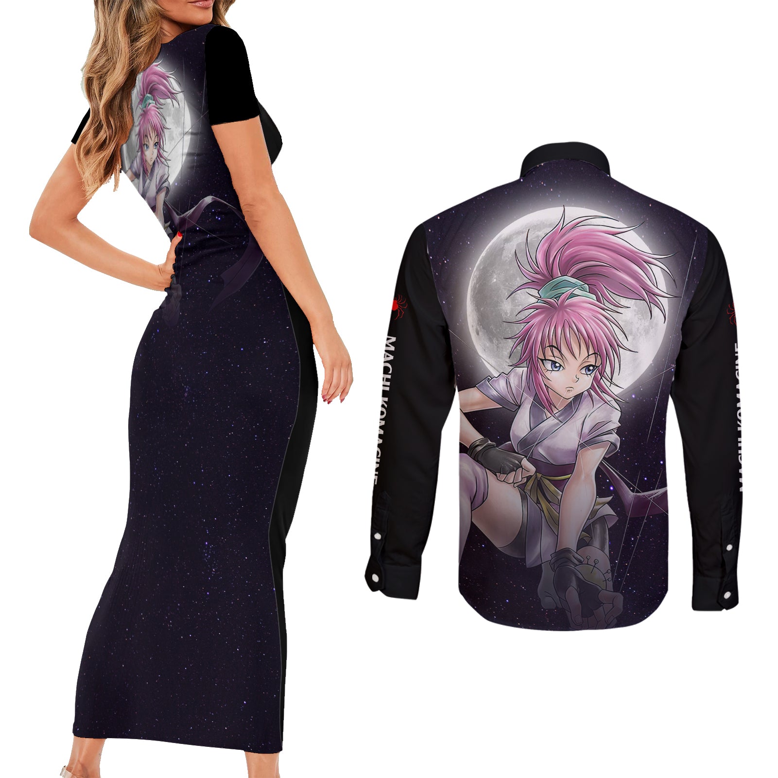 Machi Komacine Couples Matching Short Sleeve Bodycon Dress and Long Sleeve Button Shirt Phantom Troupe