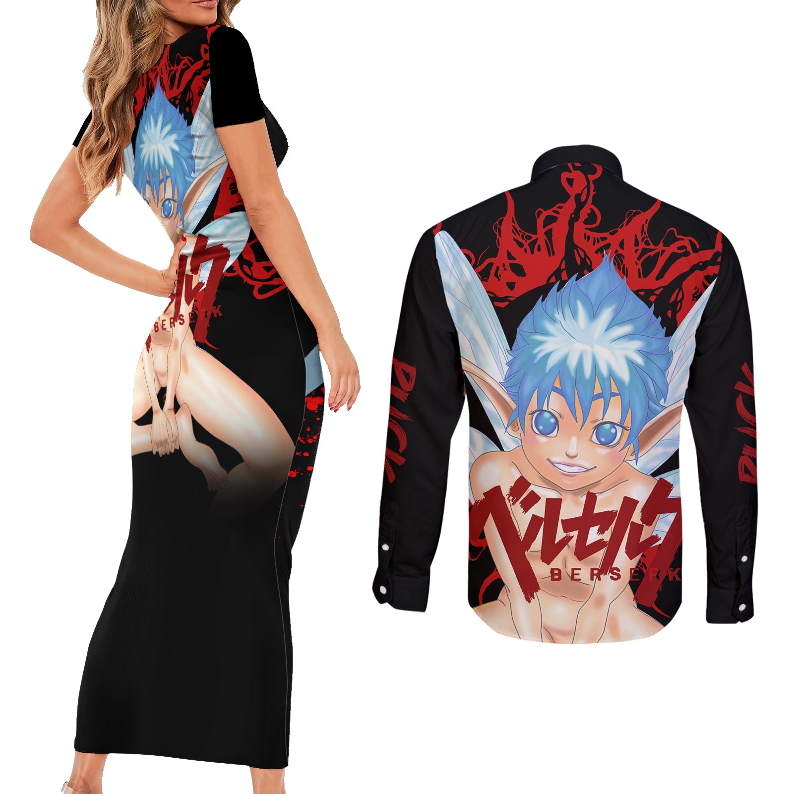 Puck Couples Matching Short Sleeve Bodycon Dress and Long Sleeve Button Shirt Berserk