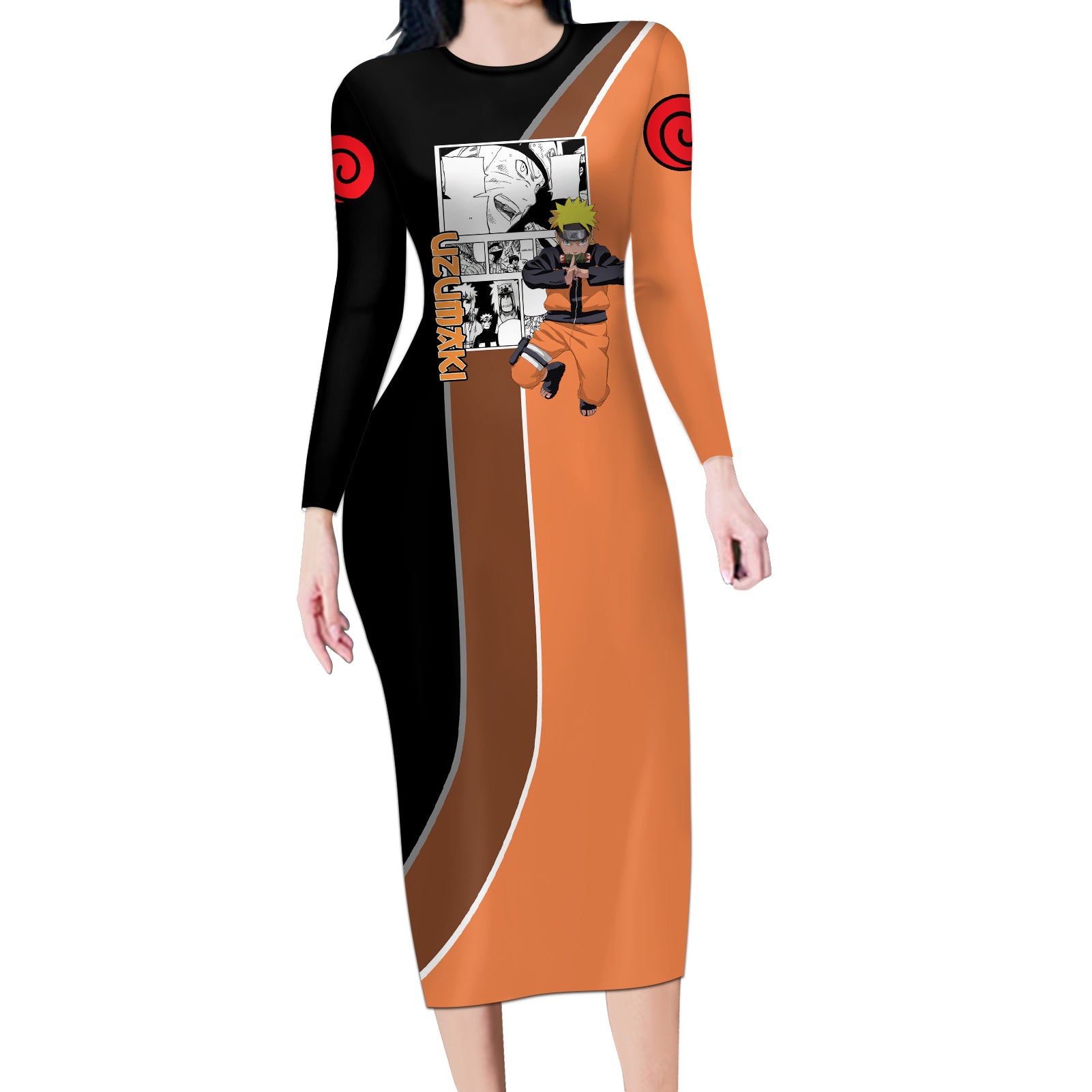 Nrt Uzumaki - Naruto Long Sleeve Bodycon Dress Anime Mix Manga Style