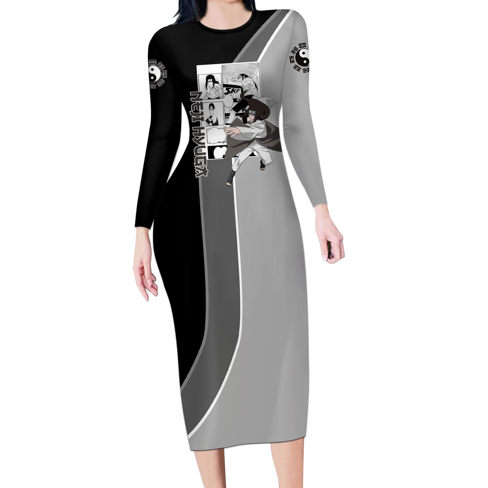Neji Hyuga - Naruto Long Sleeve Bodycon Dress Anime Mix Manga Style
