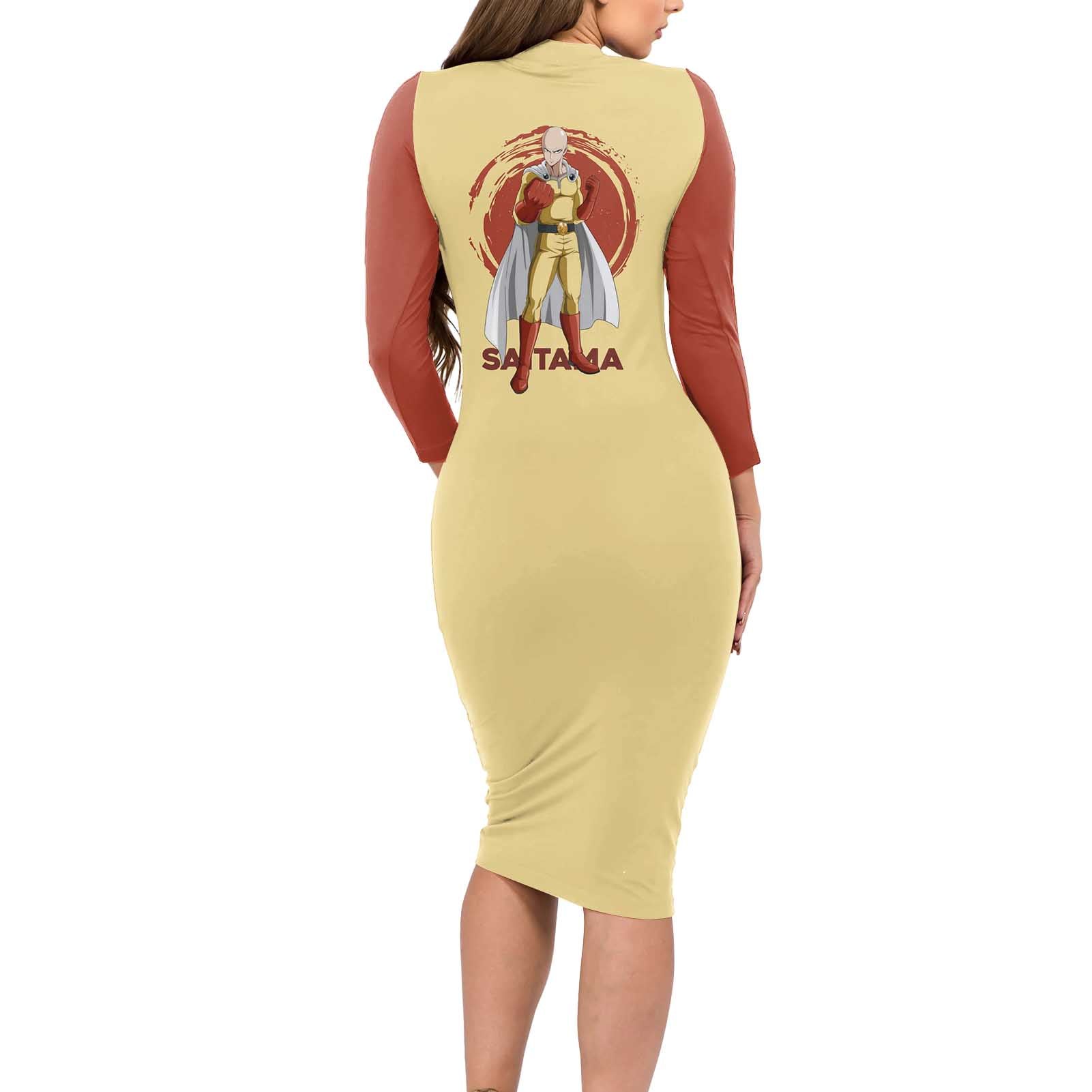Saitama - One Punch Man Long Sleeve Bodycon Dress Anime Text Pattern Style