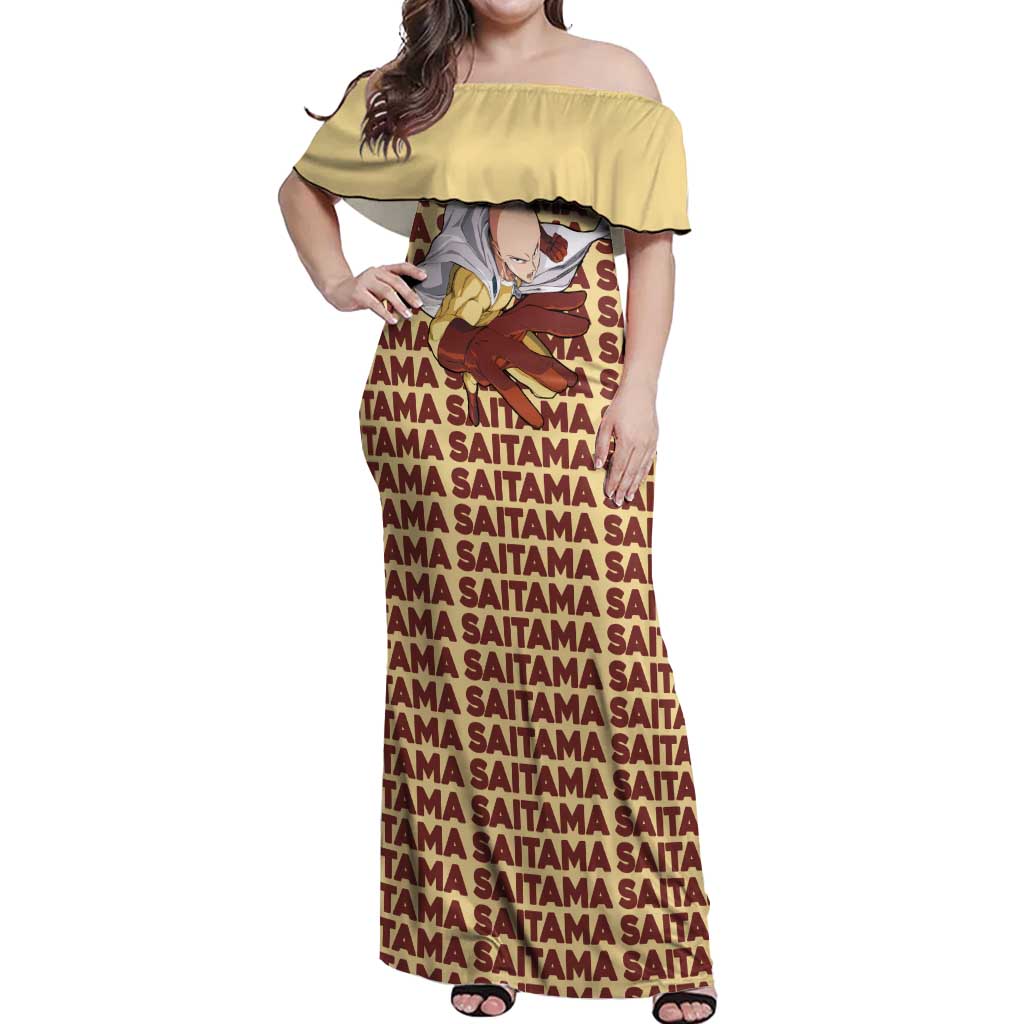 Saitama - One Punch Man Off Shoulder Maxi Dress Anime Text Pattern Style