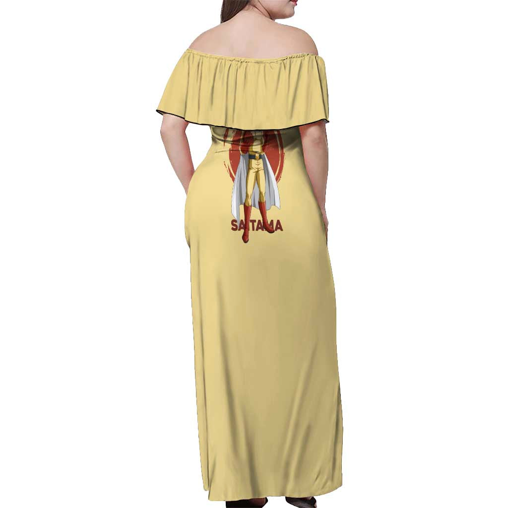 Saitama - One Punch Man Off Shoulder Maxi Dress Anime Text Pattern Style
