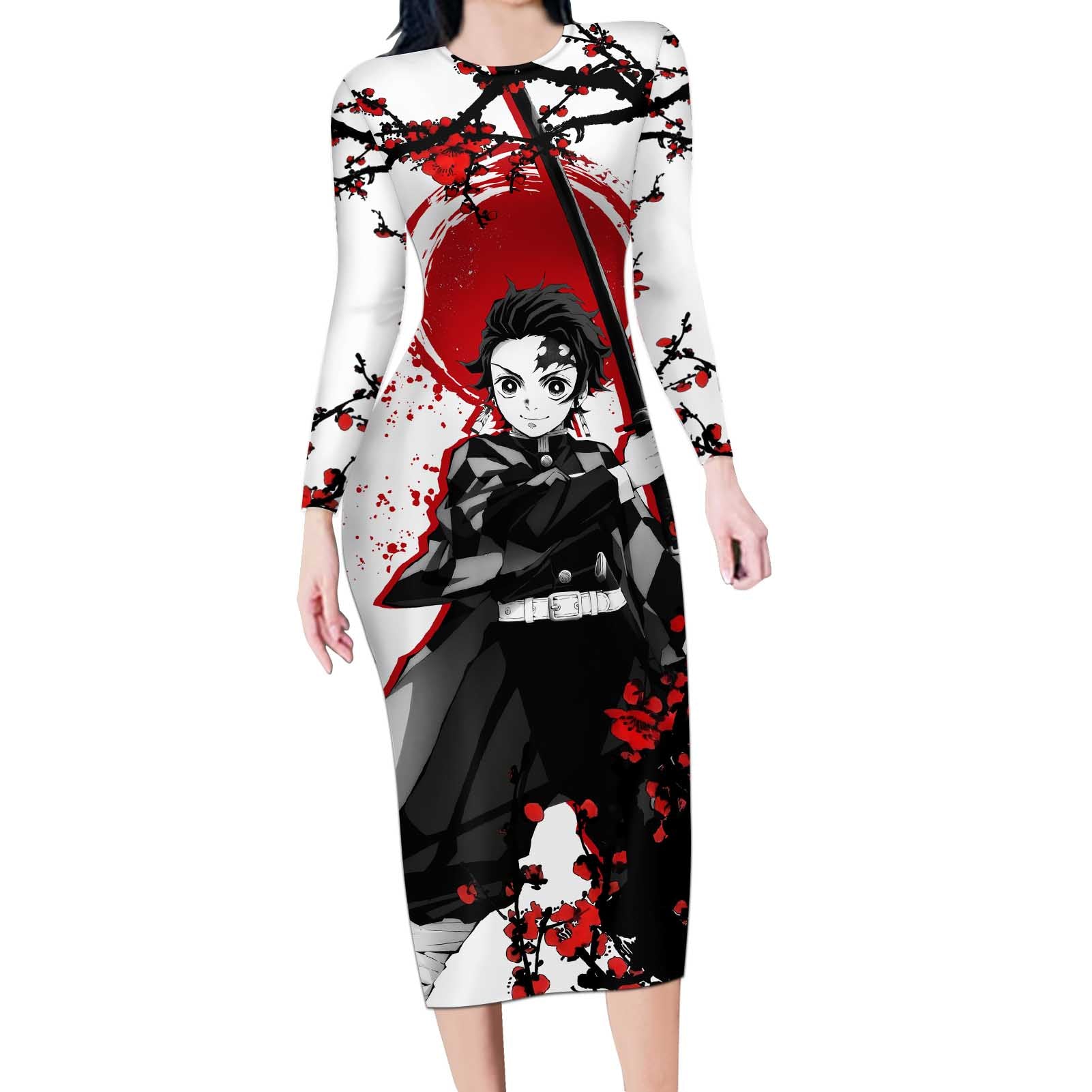 Zenitsu Agatsuma - Demon Slayer Long Sleeve Bodycon Dress Anime Text Pattern Style