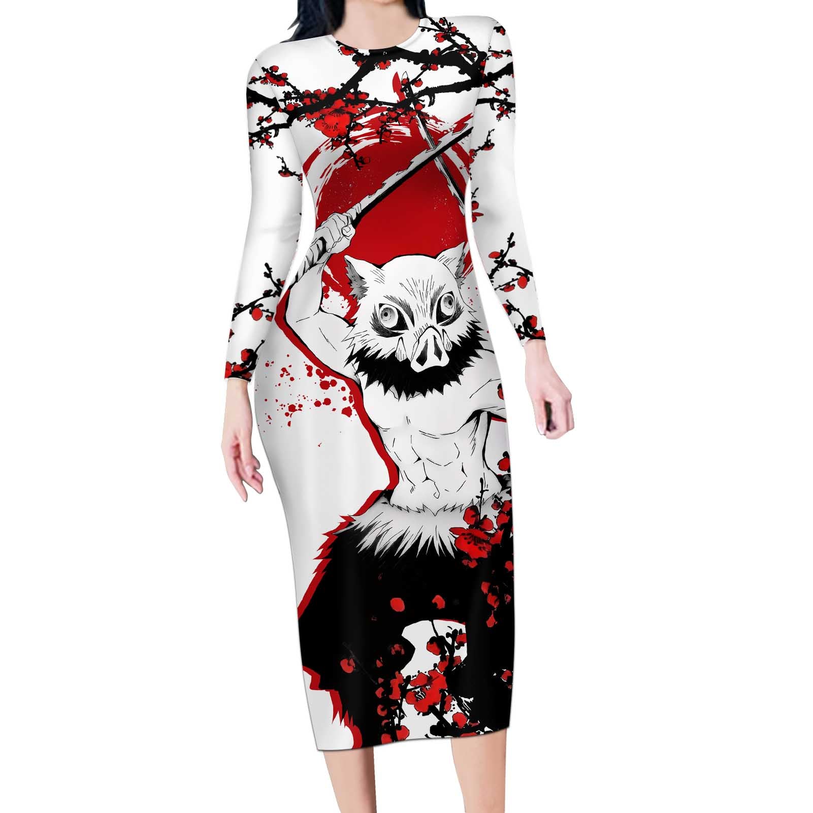Inosuke Hashibira - Demon Slayer Long Sleeve Bodycon Dress Anime Japan Style