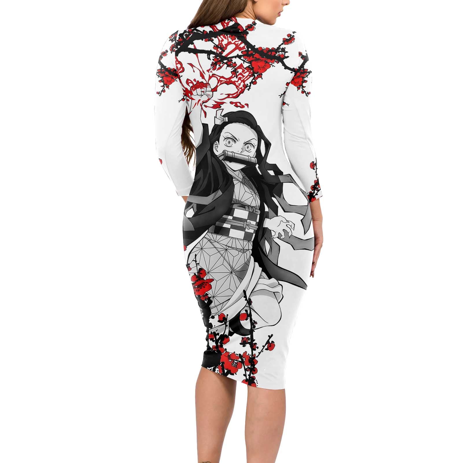 Nezuko Kamado - Demon Slayer Long Sleeve Bodycon Dress Anime Japan Style