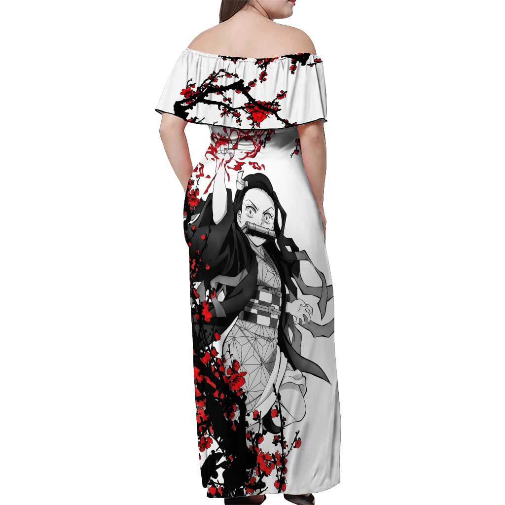 Nezuko Kamado - Demon Slayer Off Shoulder Maxi Dress Anime Japan Style