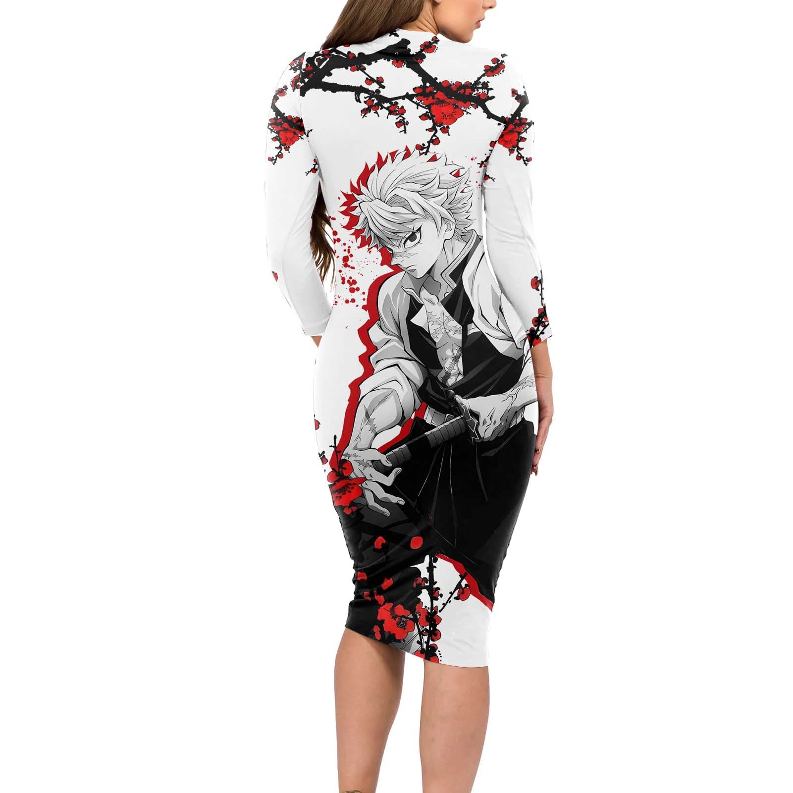 Sanemi Shinazugawa - Demon Slayer Long Sleeve Bodycon Dress Anime Japan Style
